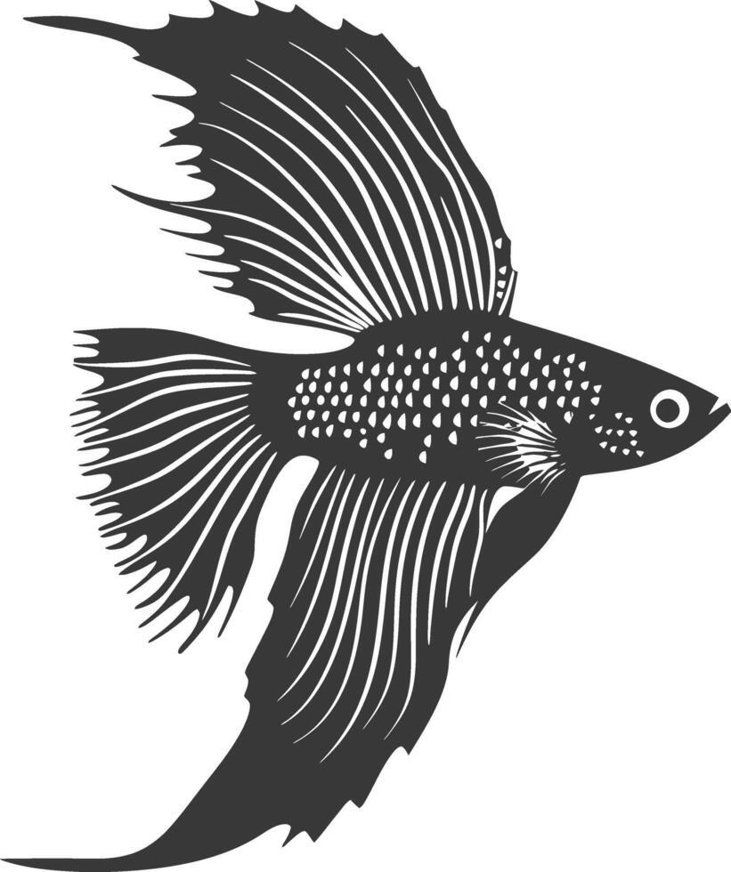 AI generated Silhouette guppy fish animal black color only full body vector