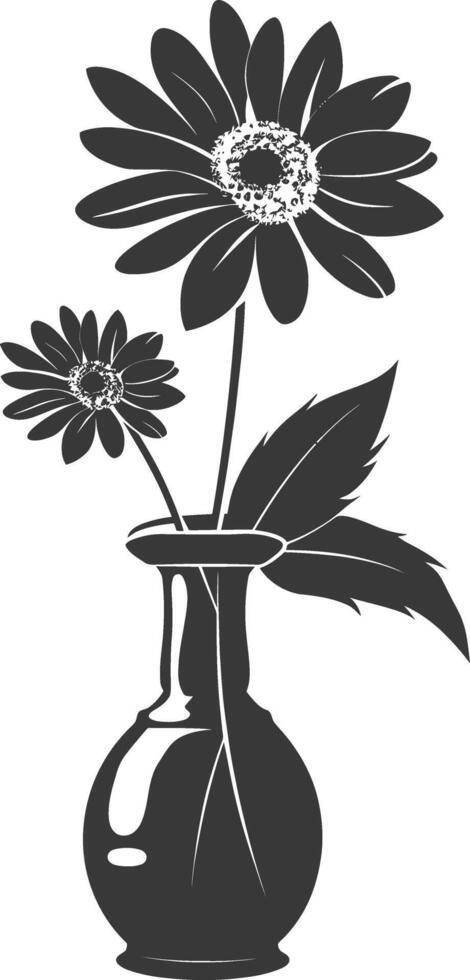 AI generated Silhouette daisy flower in the vase black color only vector