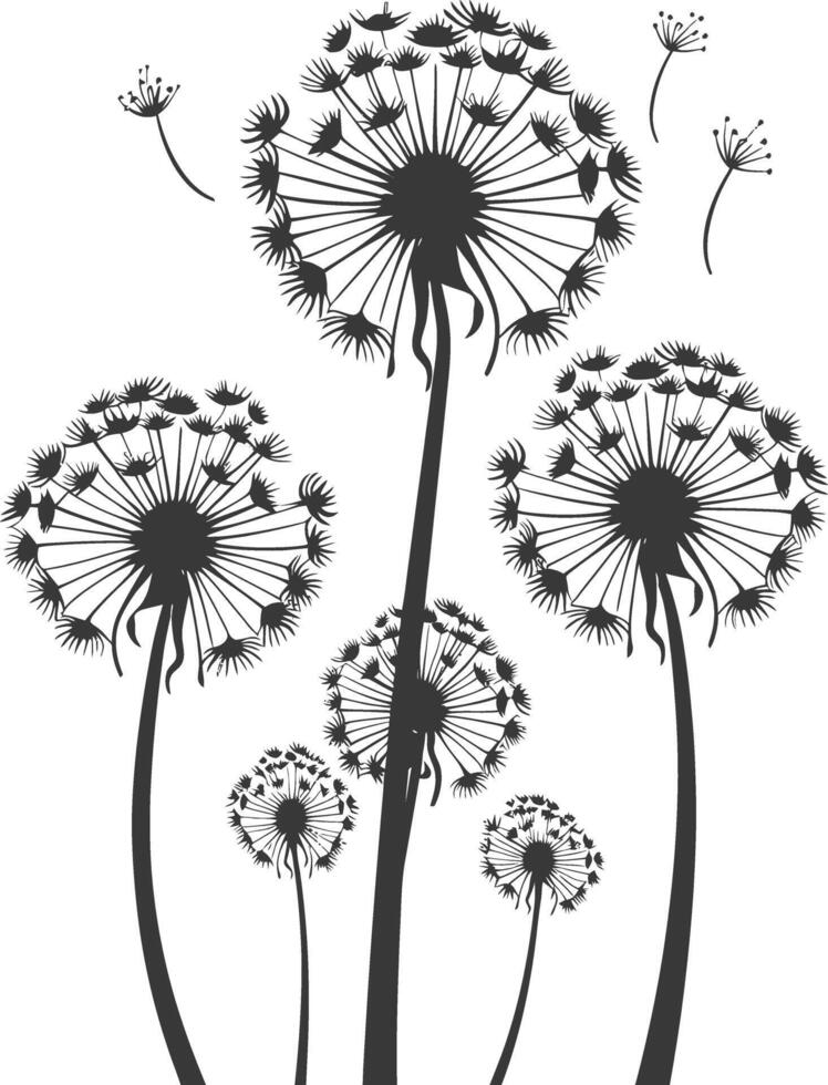 AI generated Silhouette Dandelions flower single black color only vector