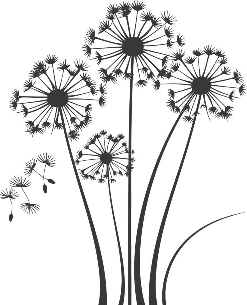 AI generated Silhouette Dandelions flower single black color only vector