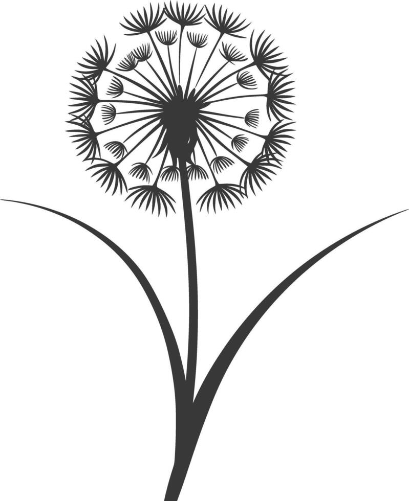 AI generated Silhouette Dandelions flower single black color only vector