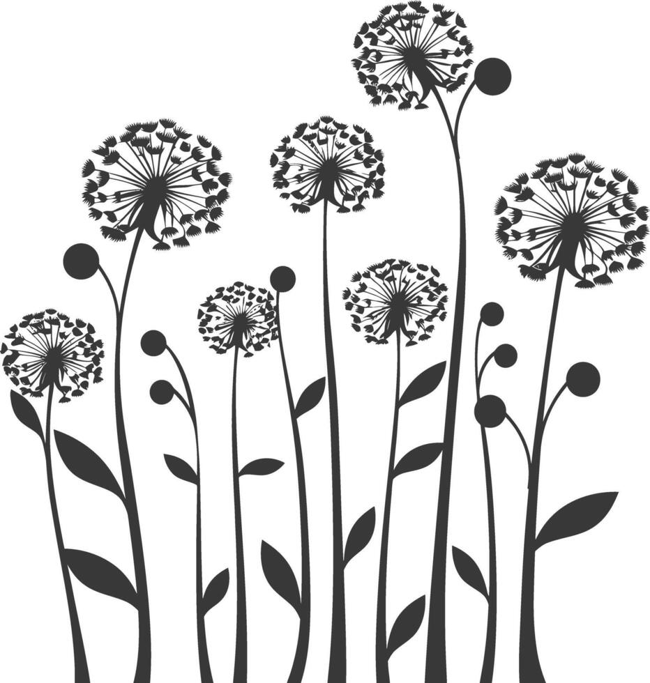 AI generated Silhouette Dandelions flower black color only vector