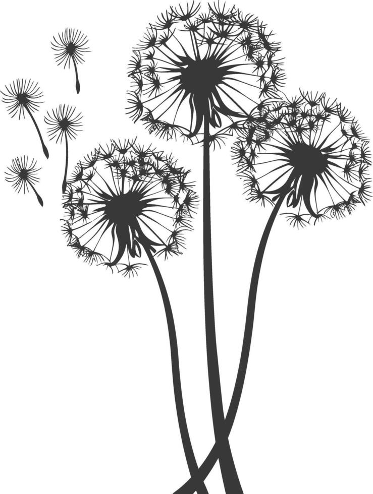 AI generated Silhouette Dandelions flower single black color only vector