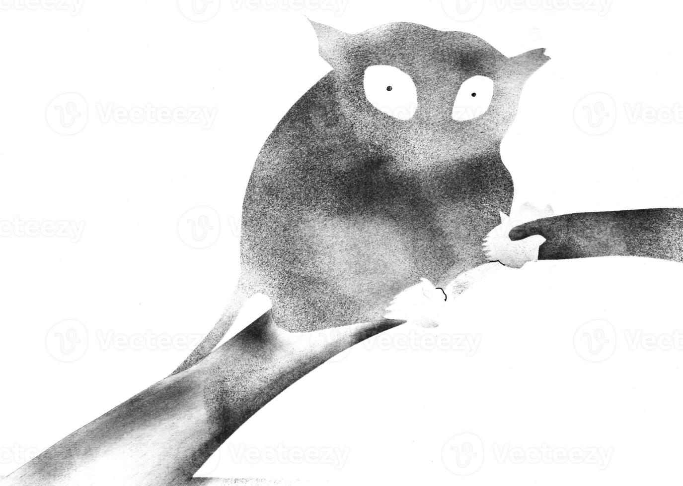 one lemur on tree branch drawn by hand photo