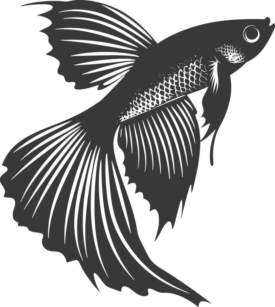 AI generated Silhouette guppy fish animal black color only full body vector