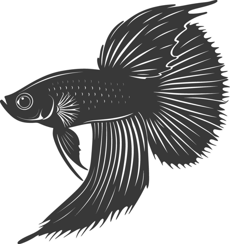 AI generated Silhouette guppy fish animal black color only full body vector