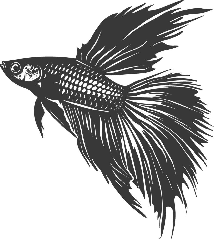 AI generated Silhouette guppy fish animal black color only full body vector