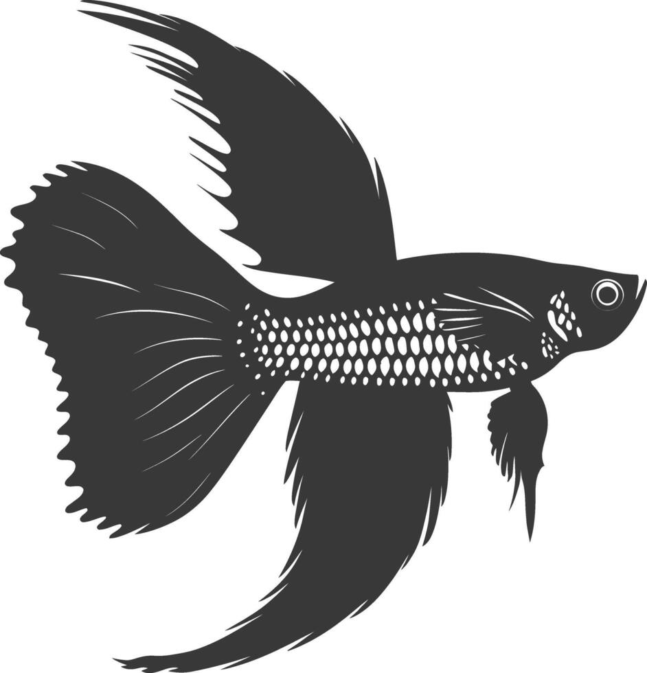 AI generated Silhouette guppy fish animal black color only full body vector