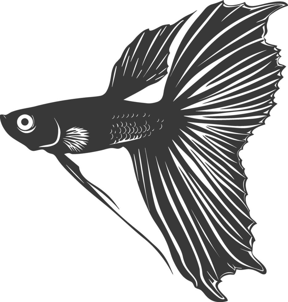 AI generated Silhouette guppy fish animal black color only full body vector