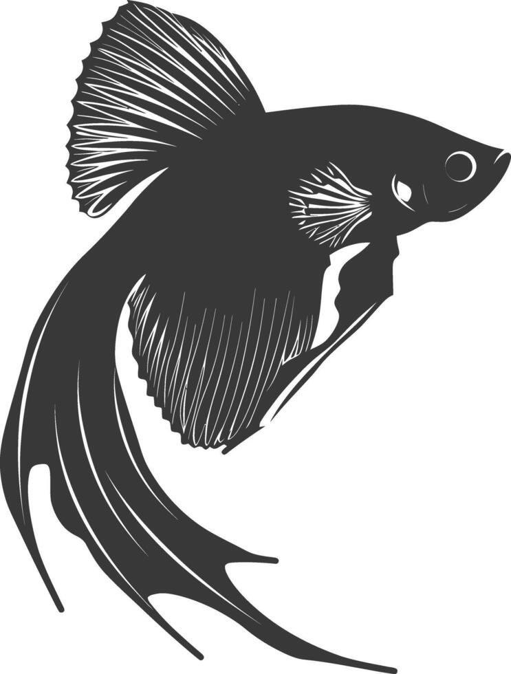AI generated Silhouette guppy fish animal black color only full body vector