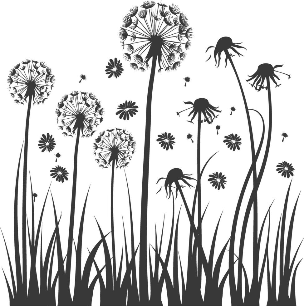 AI generated Silhouette Dandelions Plant flower black color only vector