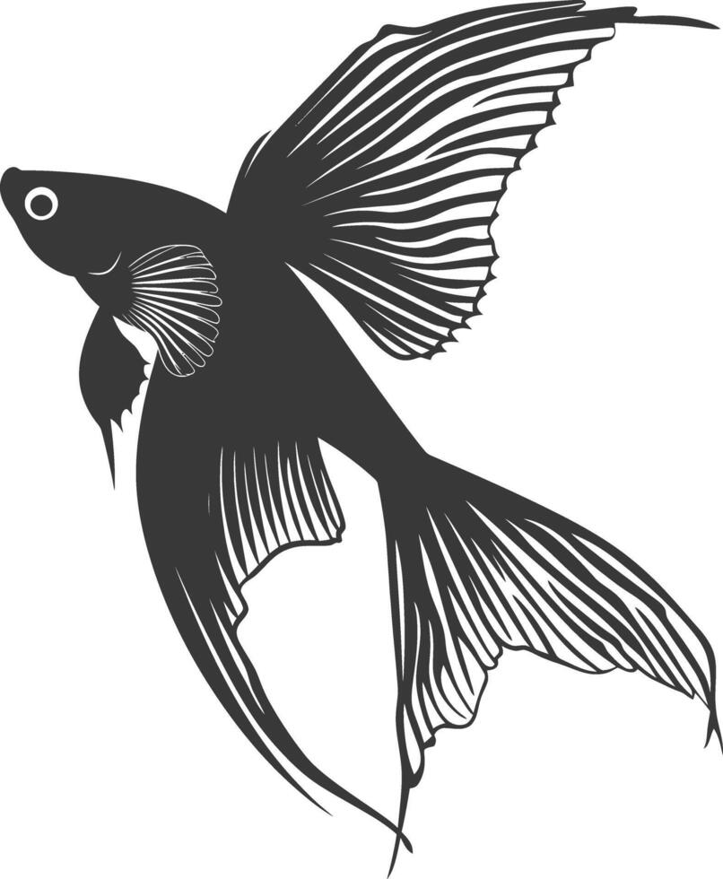 AI generated Silhouette guppy fish animal black color only full body vector