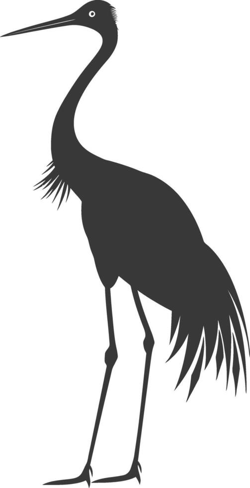 AI generated Silhouette crane bird animal black color only full body vector