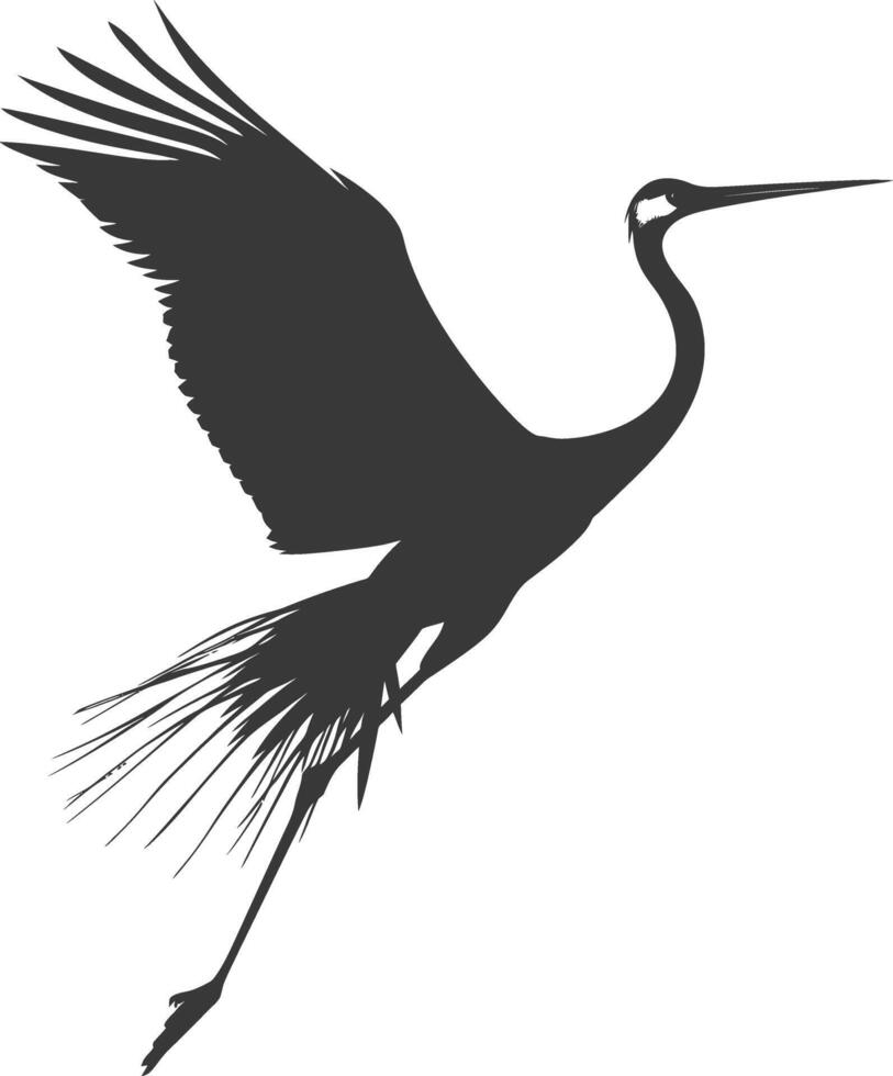 AI generated Silhouette crane bird animal fly black color only full body vector