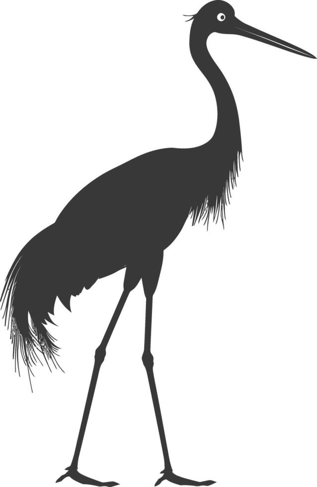 AI generated Silhouette crane bird animal black color only full body vector