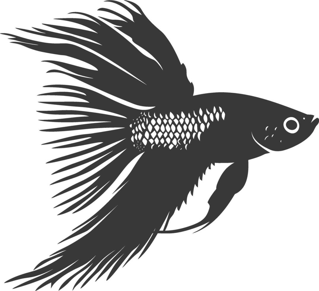 AI generated Silhouette guppy fish animal black color only full body vector