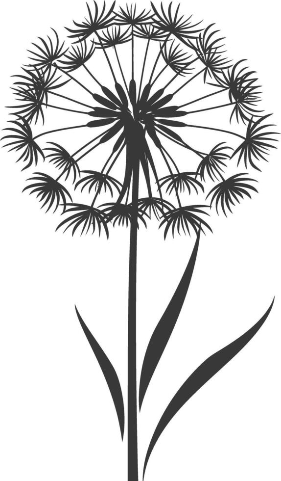AI generated Silhouette Dandelions flower single black color only vector