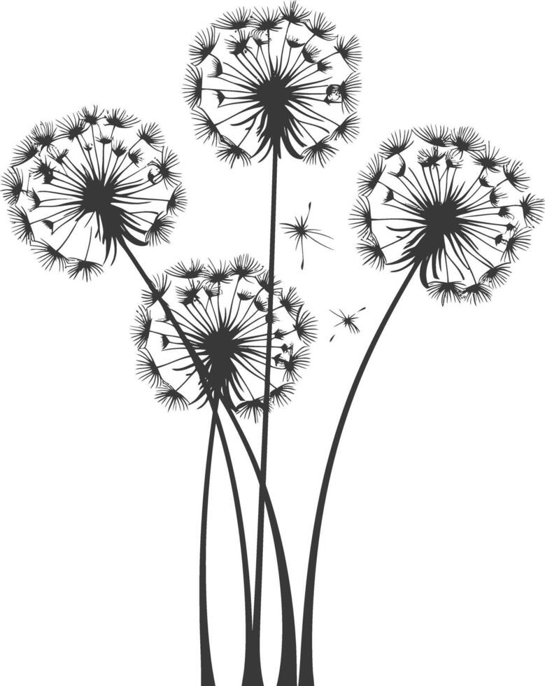 AI generated Silhouette Dandelions flower single black color only vector