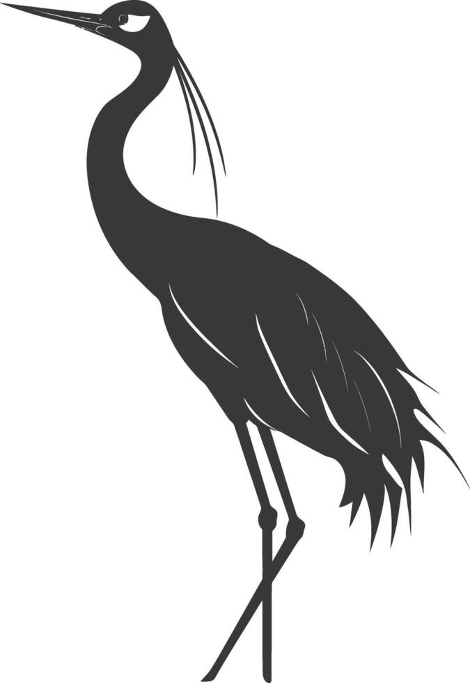 AI generated Silhouette crane bird animal black color only full body vector