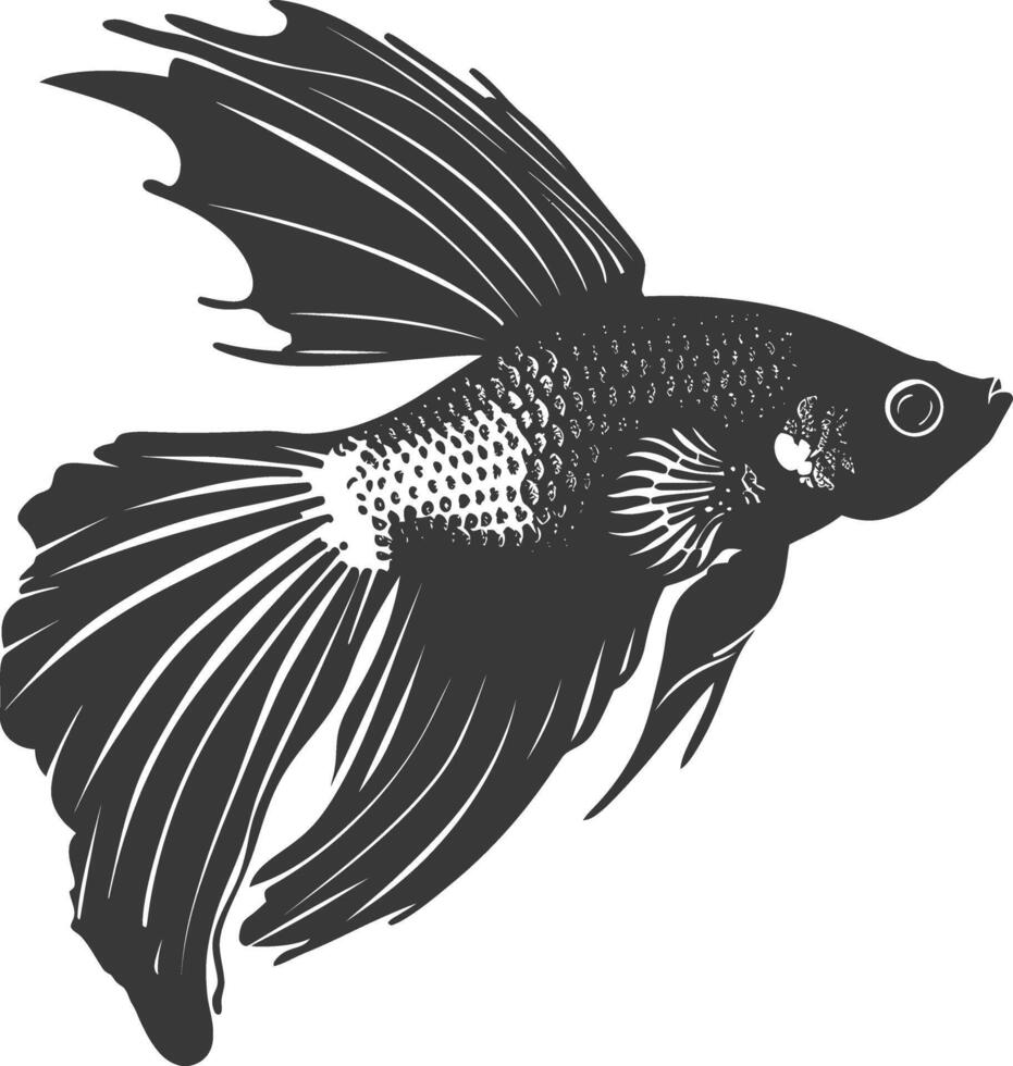 AI generated Silhouette guppy fish animal black color only full body vector