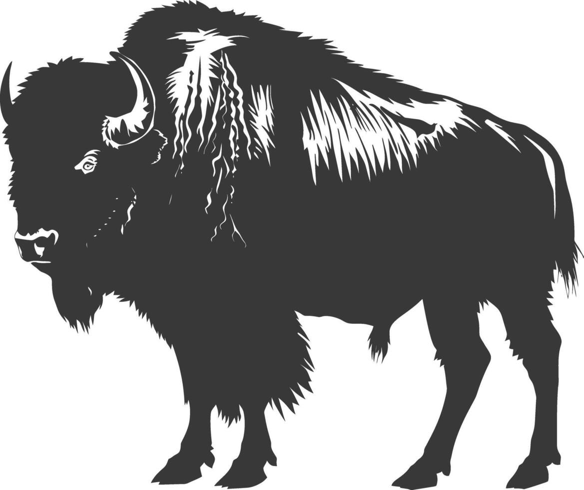 AI generated Silhouette bison animal black color only full body vector