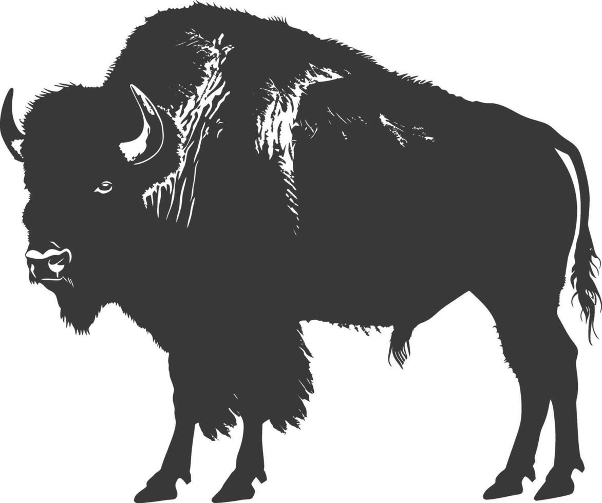 AI generated Silhouette bison animal black color only full body vector