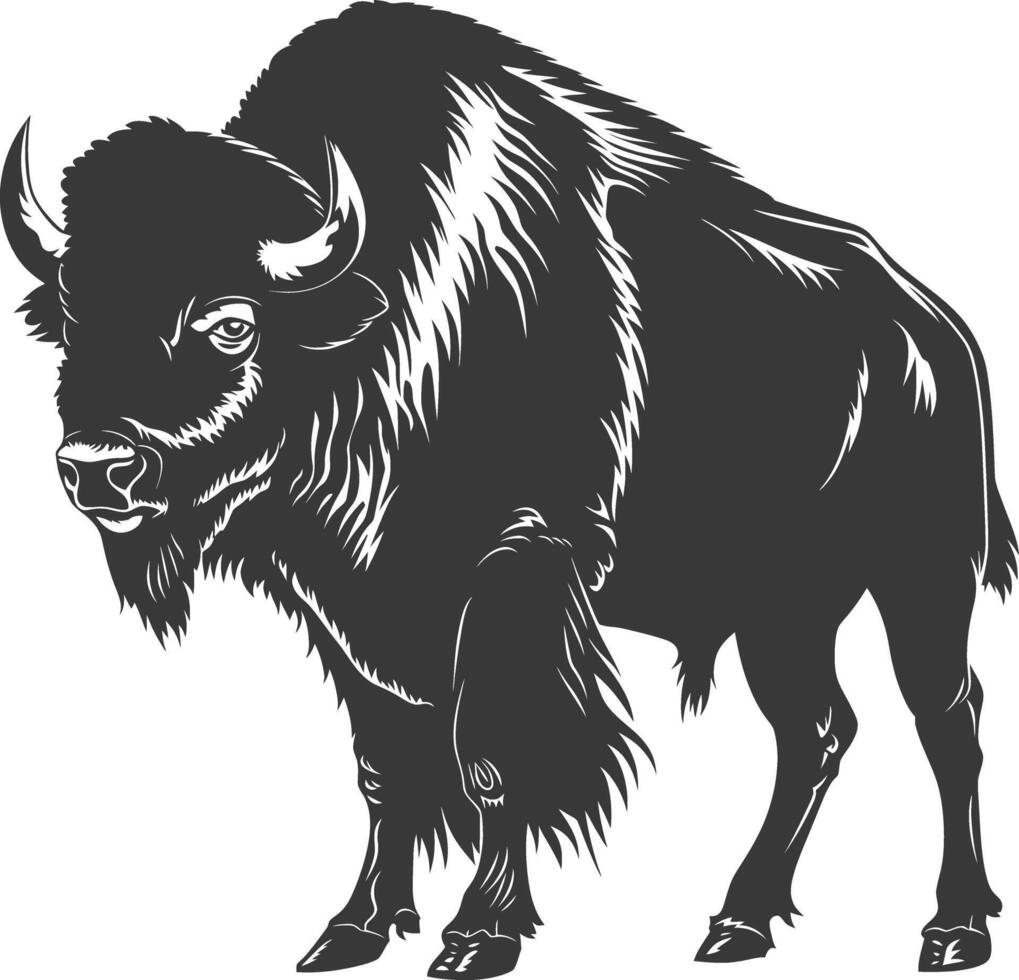 AI generated Silhouette bison animal black color only full body vector