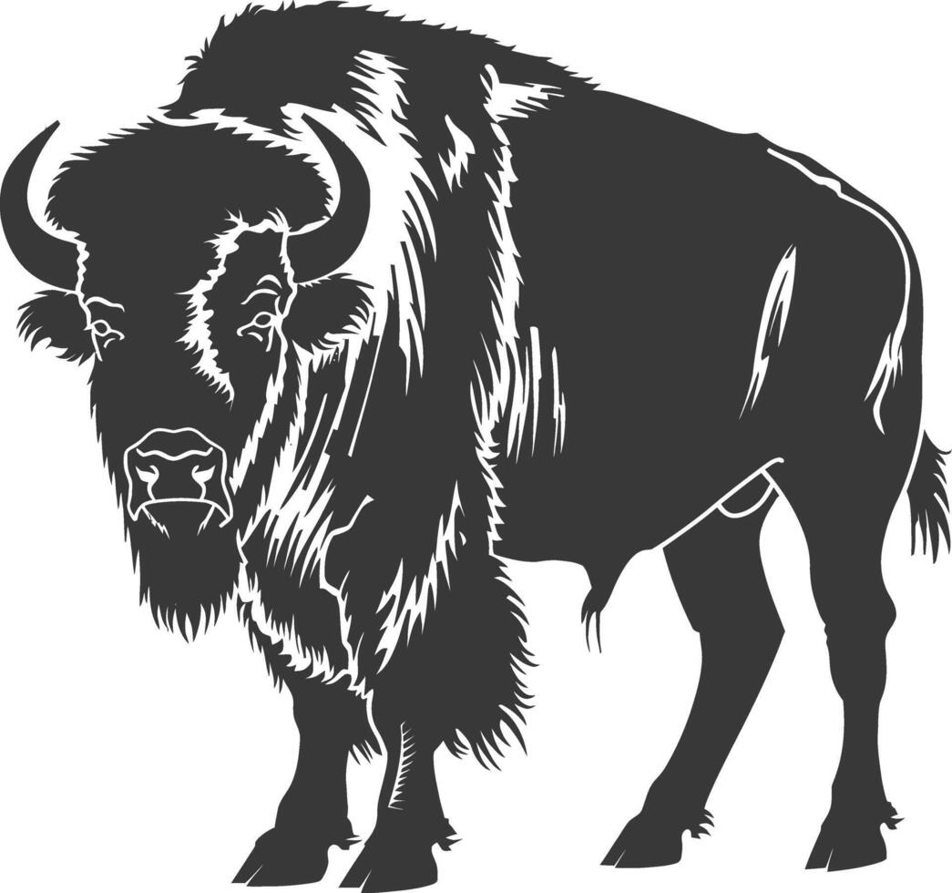 AI generated Silhouette bison animal black color only full body vector