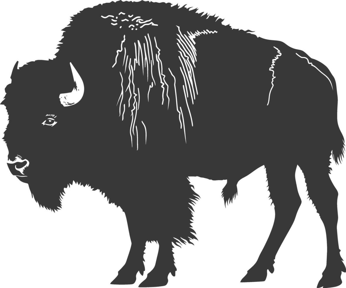 AI generated Silhouette bison animal black color only full body vector