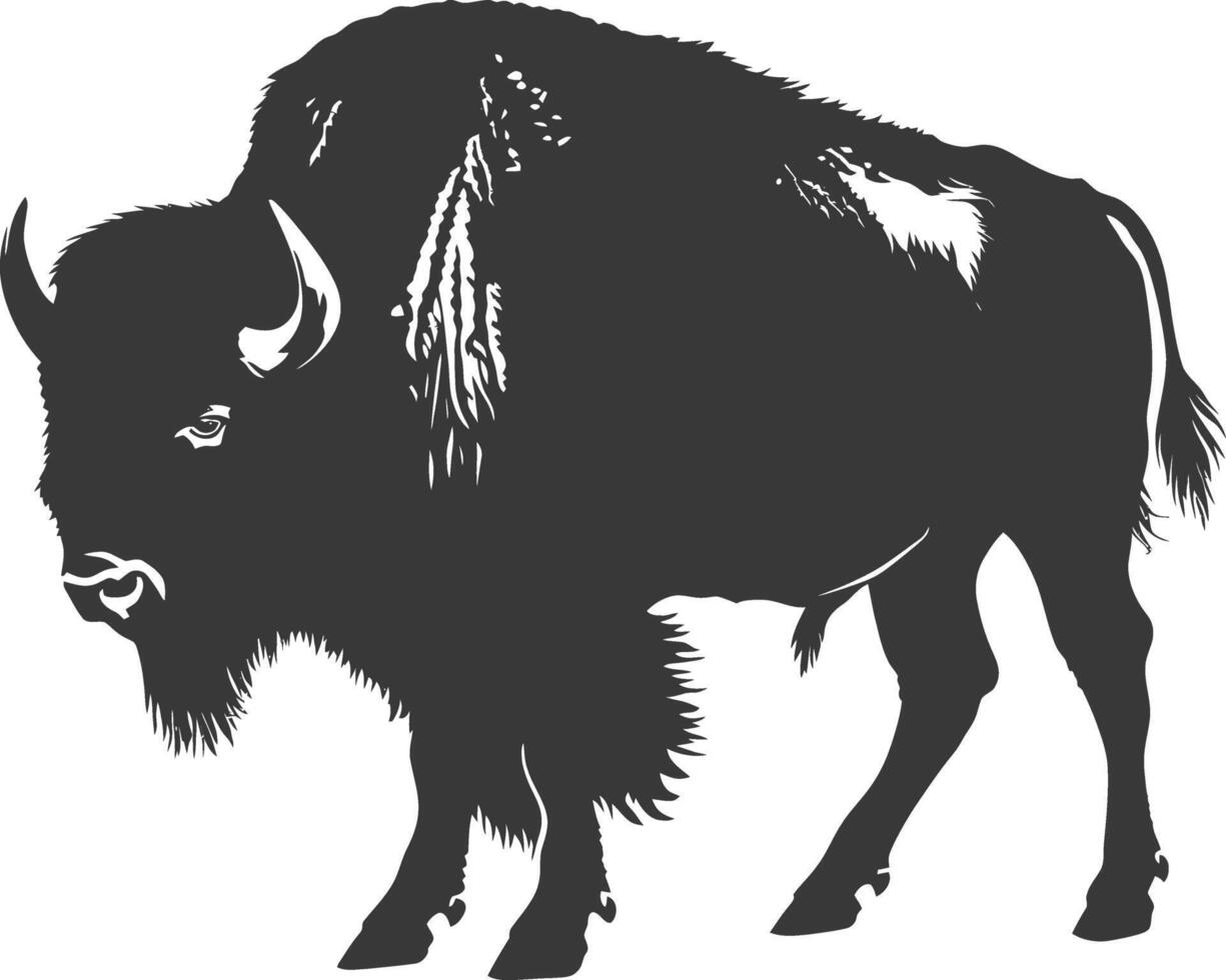 AI generated Silhouette bison animal black color only full body vector