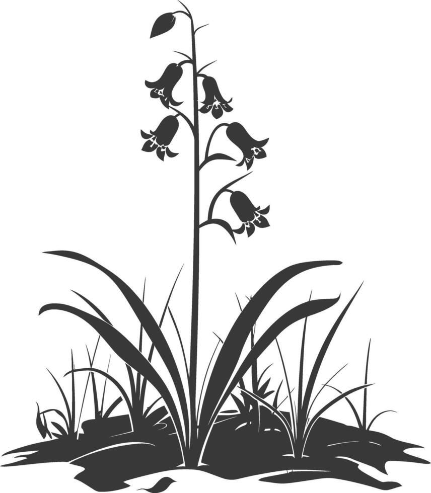 AI generated Silhouette bluebell flower in the ground black color only vector