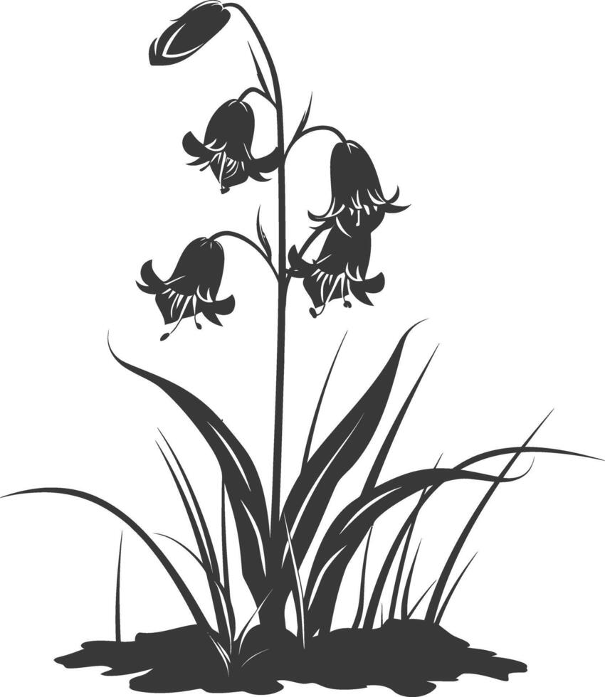 AI generated Silhouette bluebell flower in the ground black color only vector