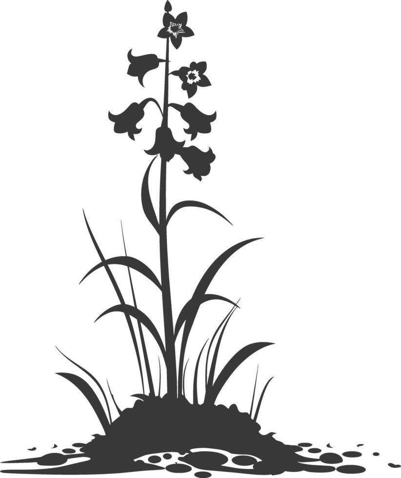 AI generated Silhouette bluebell flower in the ground black color only vector