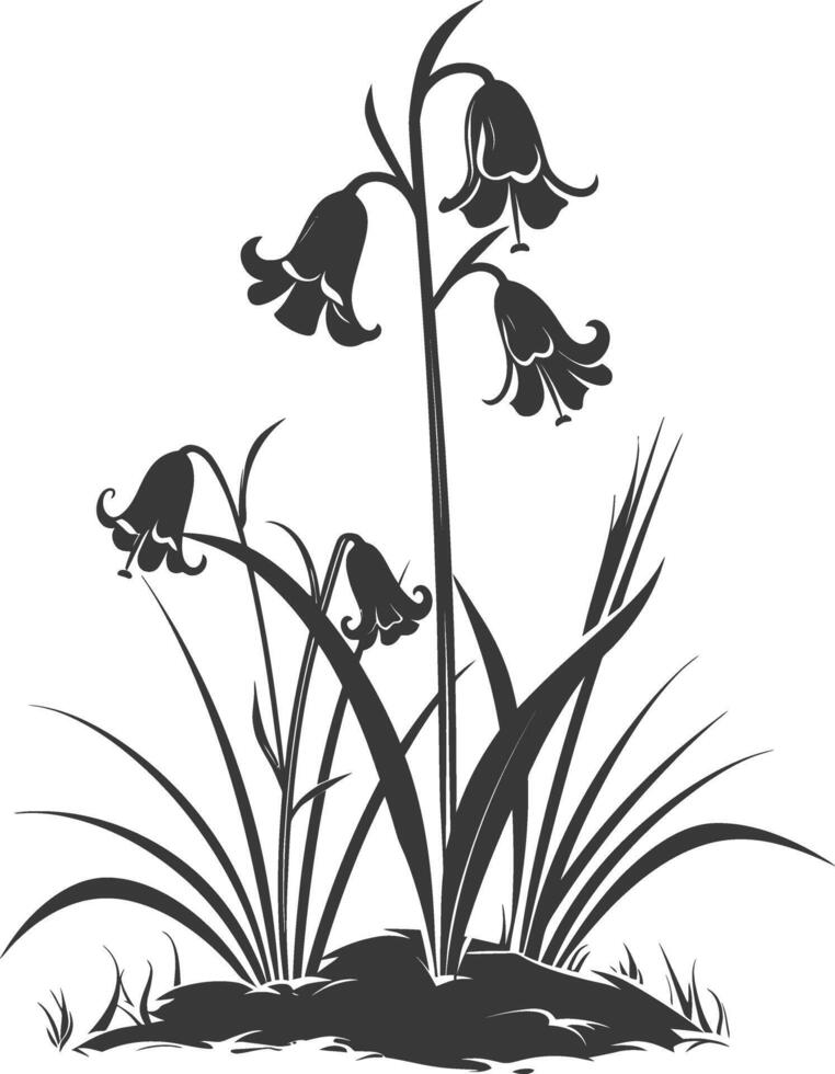 AI generated Silhouette bluebell flower in the ground black color only vector