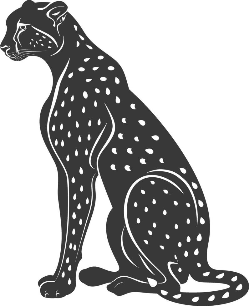 AI generated Silhouette cheetah animal black color only full body vector