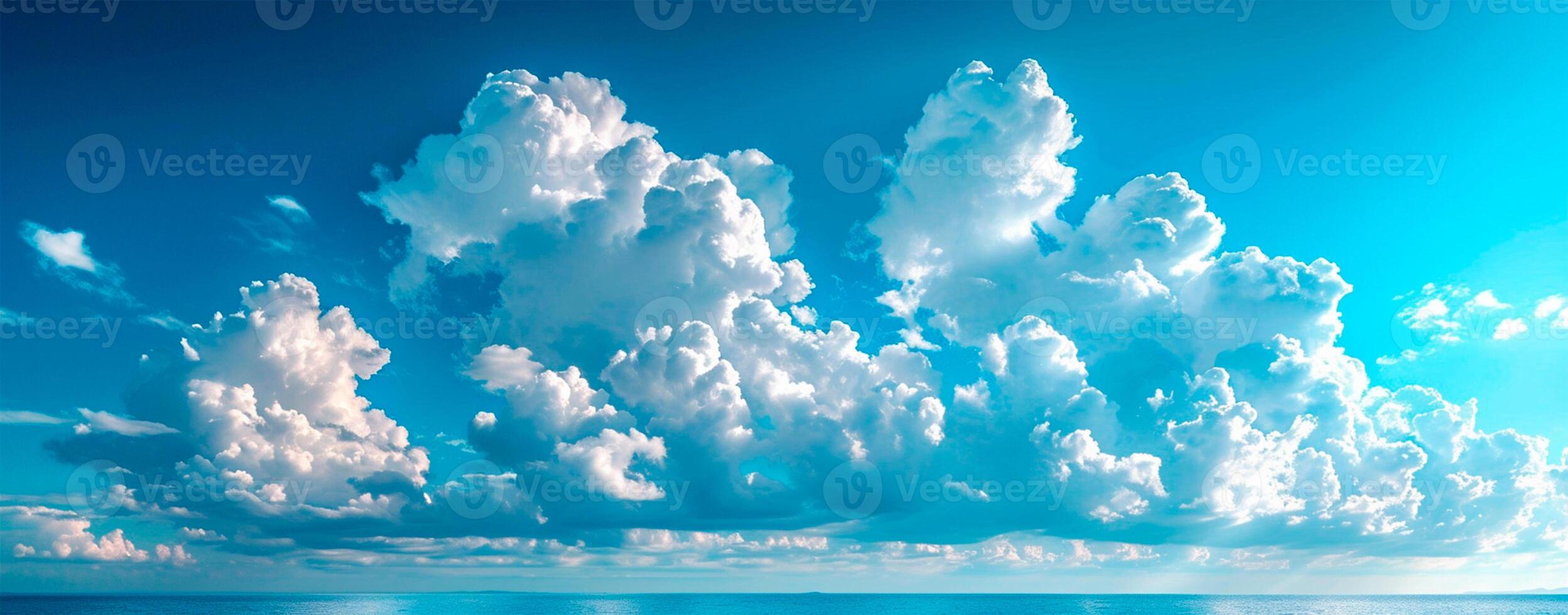 AI generated Blue sky with bright sun as abstract panoramic background - AI generated image photo
