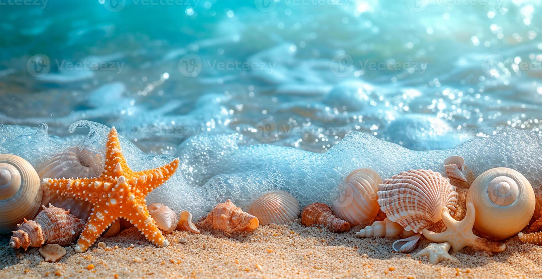 AI generated Sea, ocean landscape, many different shells, starfish and ocean inhabitants - AI generated image photo