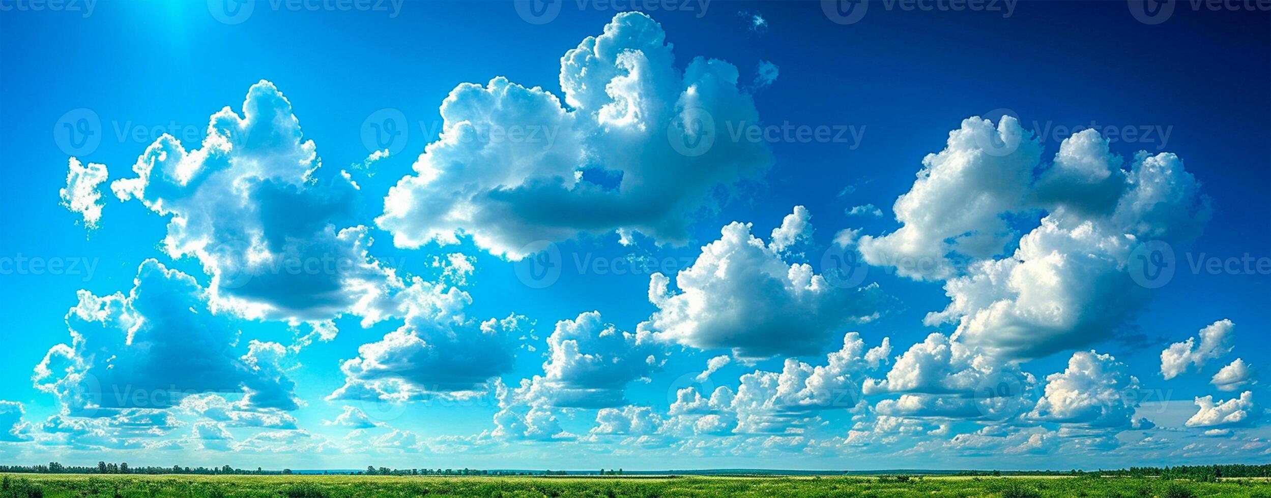 AI generated Blue sky with bright sun as abstract panoramic background - AI generated image photo