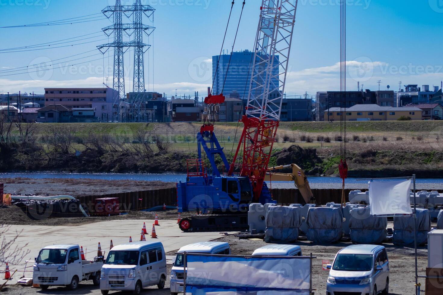 Crane at the under construction telephoto shot photo