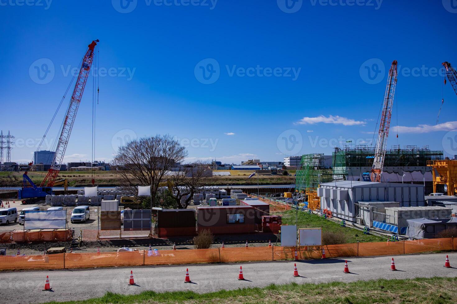 Cranes at the under construction wide shot photo