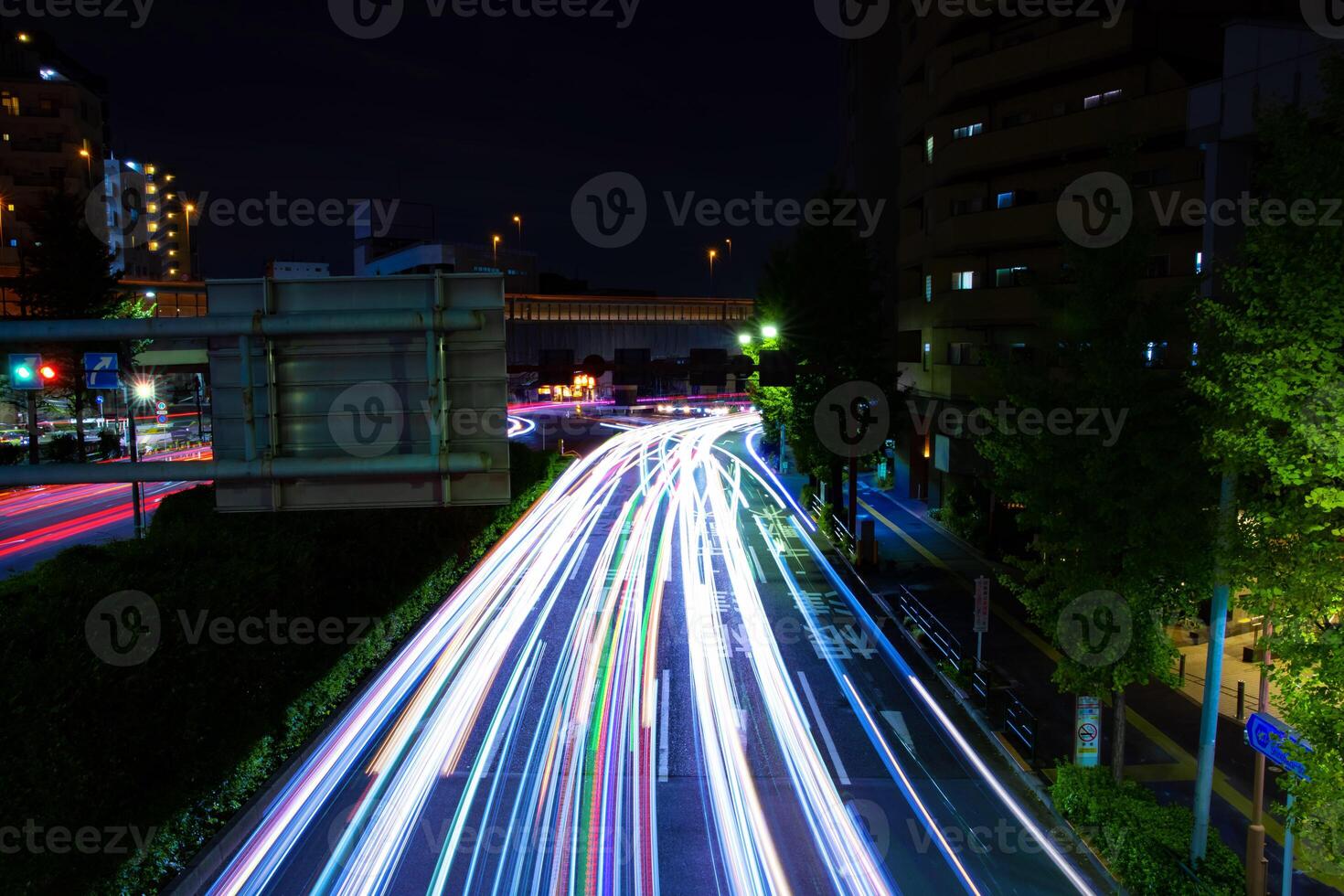 A night traffic jam at the downtown street in Tokyo wide shot photo