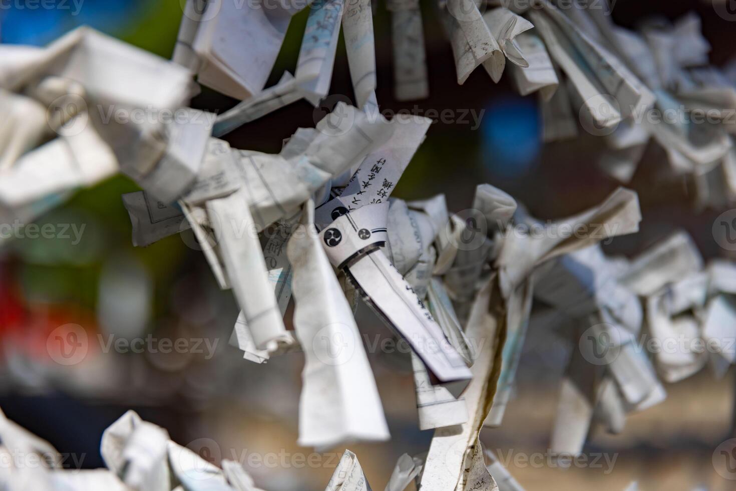 A fortune telling slip at Tomioka Shrine closeup photo