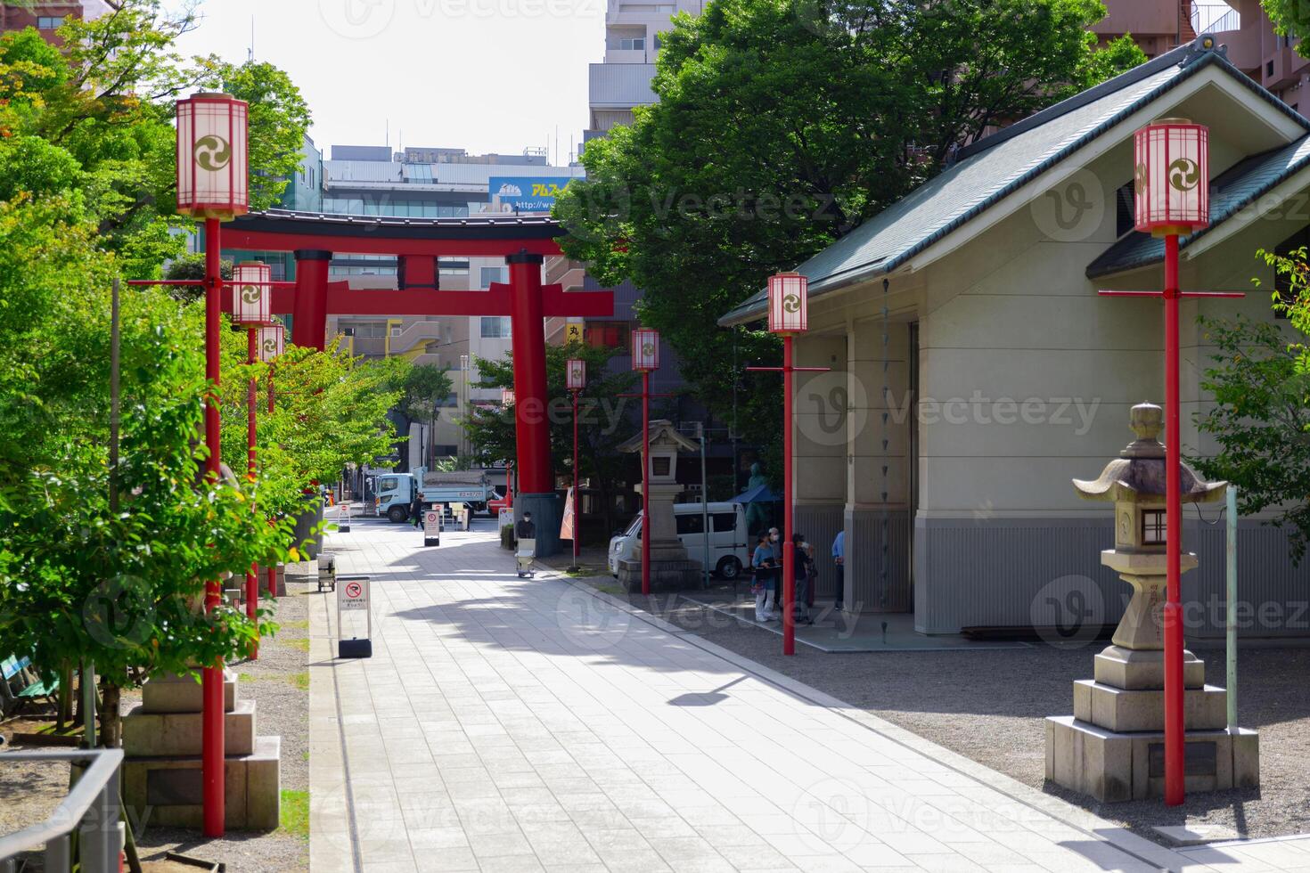 Main gate Torii at Tomioka Shrine wide shot photo