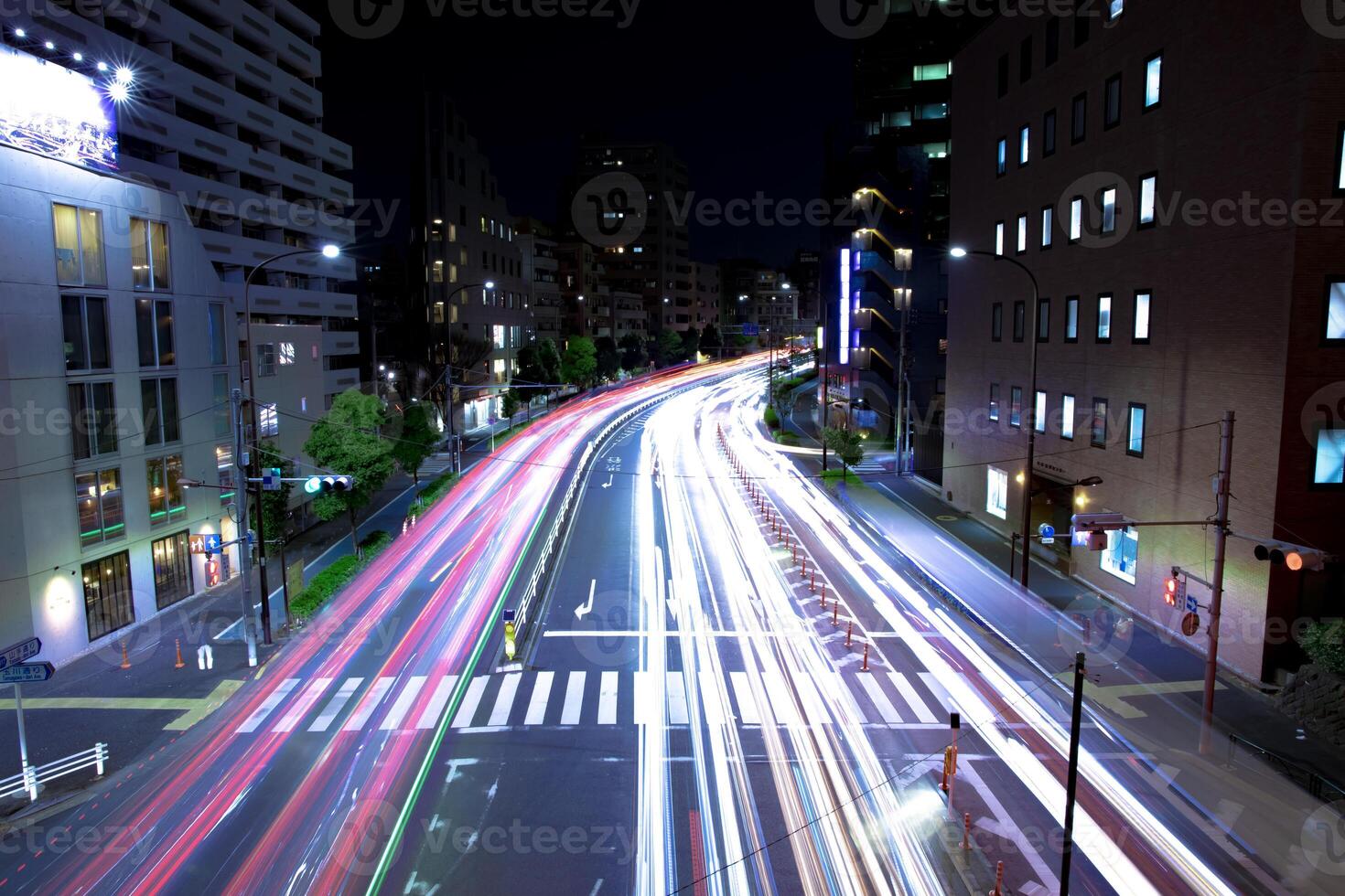 A night timelapse of traffic jam at Yamate avenue in Tokyo wide shot photo