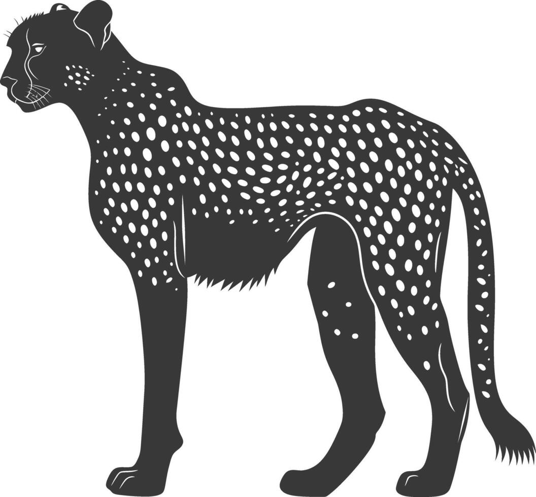 AI generated Silhouette cheetah animal black color only full body vector