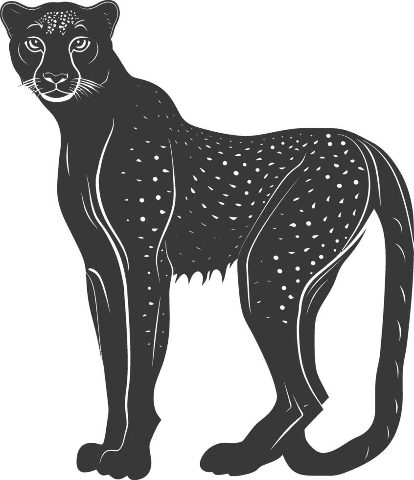 AI generated Silhouette cheetah animal black color only full body vector