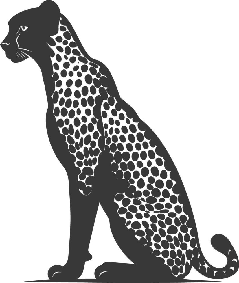 AI generated Silhouette cheetah animal black color only full body vector