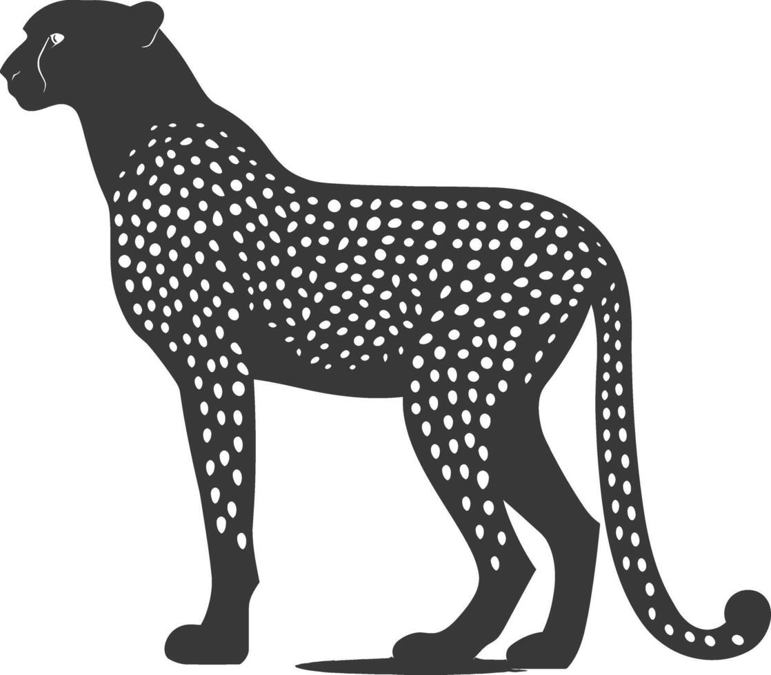 AI generated Silhouette cheetah animal black color only full body vector
