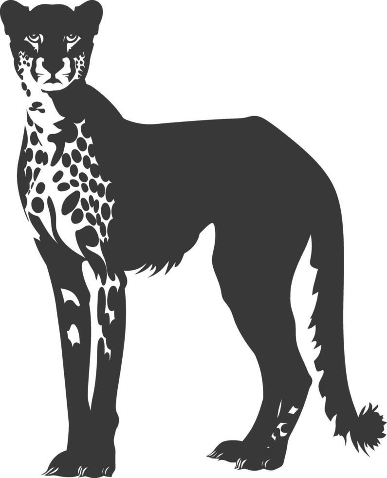 AI generated Silhouette cheetah animal black color only full body vector