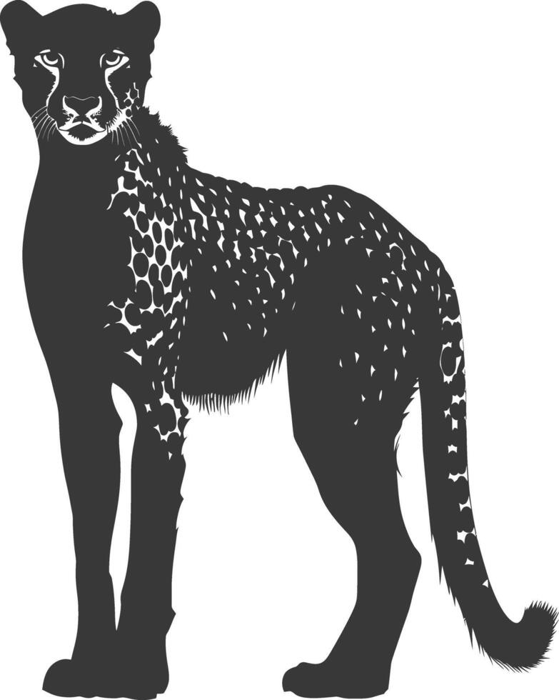 AI generated Silhouette cheetah animal black color only full body vector